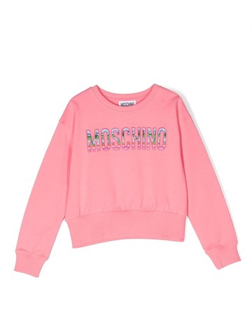 Moschino Kids - logo-appliqué crew-neck sweatshirt - kids - Spandex/Elastane/Polyester/Cotton - 6 - Pink