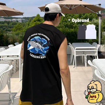 【OPB】鯨魚海浪 寬肩背心 無袖上衣 20支純棉 純棉背心 夏日度假感 海洋風格 百搭寬版剪裁 街頭感