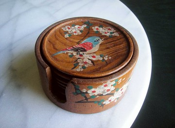 【老時光 OLD-TIME】早期二手國外進口木製手繪杯墊組