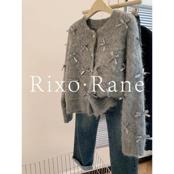 法國Rixo Rane ⭐灰色蝴蝶結馬海毛毛衣女秋冬新款慵懶針織開衫潮