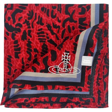 Vivienne Westwood  刺繡星球LOGO豹紋底圖純棉帕領巾(紅色)