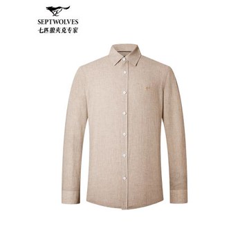 七匹狼男裝長袖休閑襯衫春秋季新款千鳥格紋時尚通勤男士青年襯衣