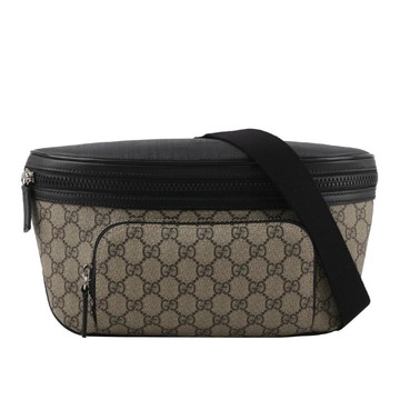 Gucci GG Supreme 塗層帆布及皮革大款腰包(咖啡色)