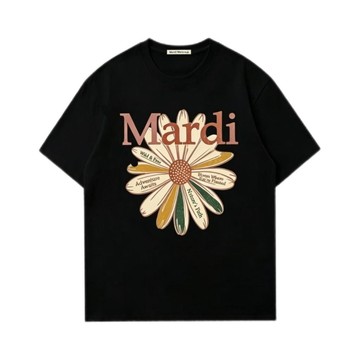 Mar韓系潮服復古做舊樹木雛菊印花短袖純棉T恤男女百搭韓版圓領