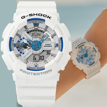 CASIO 卡西歐 G-SHOCK 夏日海洋磷光 藍白配色雙顯電子錶 手錶 學生錶(GA-110HDS-7A)