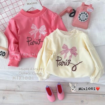 🌈✨mix1001 清秀女孩蝴蝶結印圖造型上衣✨兒童蝴蝶結印圖公主袖上衣 5-17