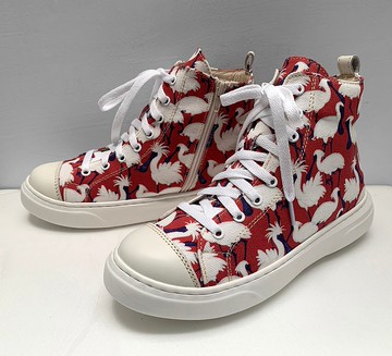 黑面琵鷺_手工印花帆布鞋 紅