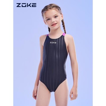 zoke洲克兒童泳衣夏季新款青少年中大童女專業訓練速干女童游泳衣