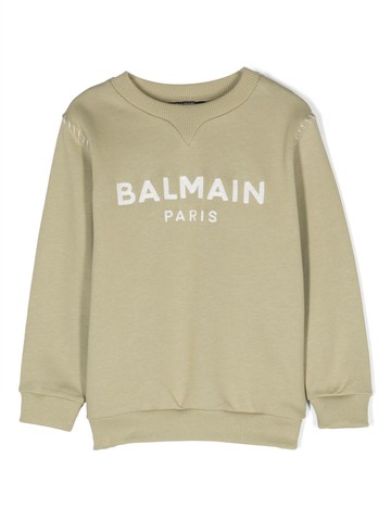 Balmain Kids - logo-embroidered cotton sweatshirt - kids - Cotton - 14 - Green