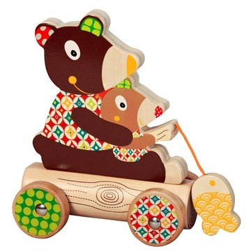 Ebulobo 熊抱抱手拉車 Woodours木頭玩具 18個月以上適用  1組