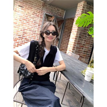 麻里家知性通勤全羊毛針織馬甲秋季新款女士長袖套頭百搭打底毛衣