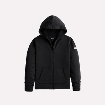 海鷗 Hollister 熱銷刺繡徽章海鷗圖案連帽外套-黑色