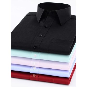 春季長袖襯衫男青年商務休閑職業工裝純色襯衣男打底寸衫 有大碼