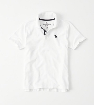 美國百分百【Abercrombie & Fitch】Polo衫 AF 短袖 麋鹿 男 素面 白色 情侶裝 XS S號  H948