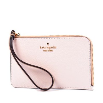 KATE SPADE Lucy 鵝卵石紋手掛證件零錢手拿包-粉/白