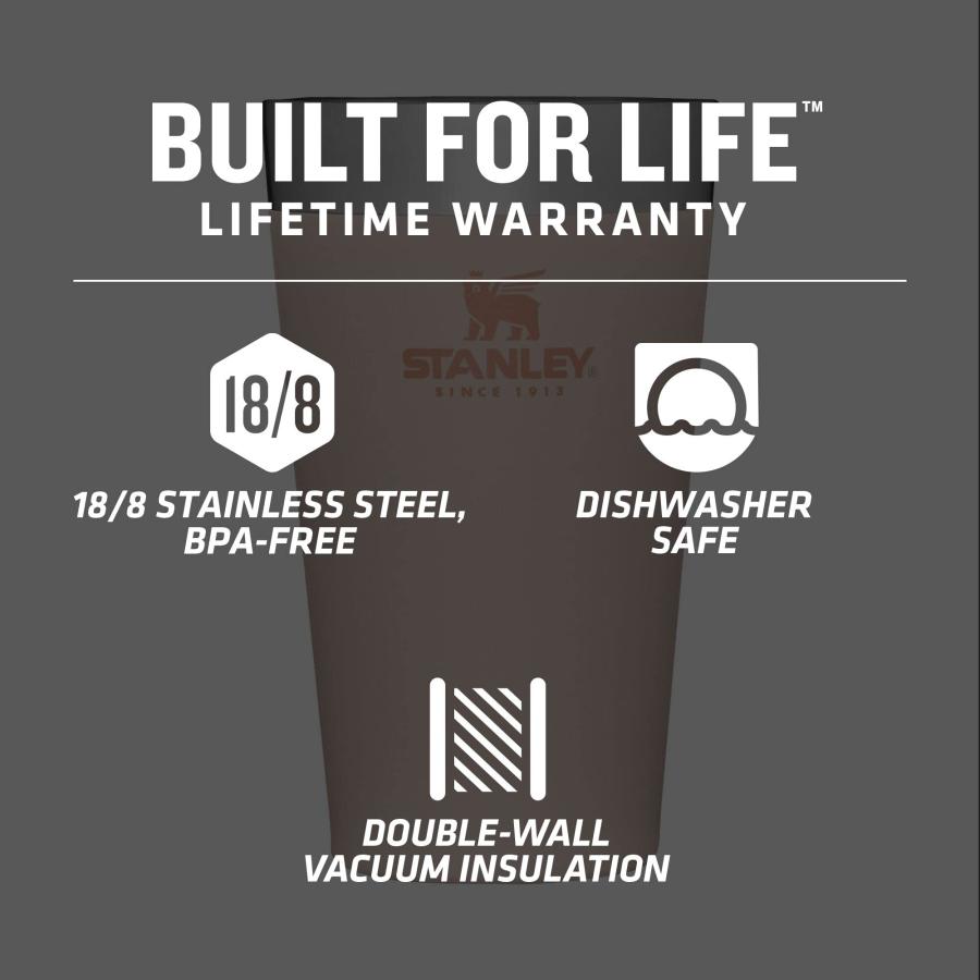 Stanley Adventure Inulsated Stacking Beer Pint Glass, 16oz Stainless Steel Double Wall Rugged Metal Drinking Tumbler (Limestone)