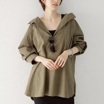 中大尺碼 襯衫 日系連帽罩衫式襯衫【074663】MAR05｜3色  19LADY〔現貨〕