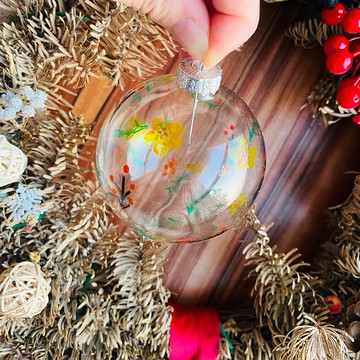 手绘聖誕裝飾球 (暖色花朵)