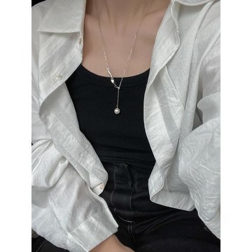 DOUDOUSTORE保色y字珍珠可抽拉毛衣鏈項鏈女小眾設計感頸鏈鎖骨鏈