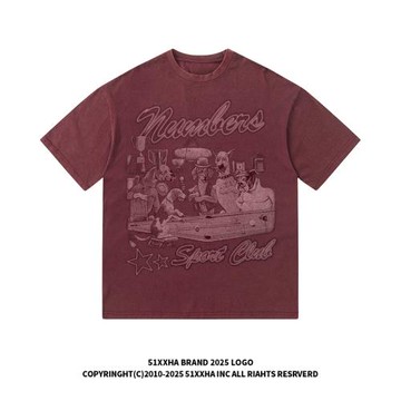 51嘻哈美式復古vibe動物印花短袖T恤男水洗做舊純棉重磅情侶半袖