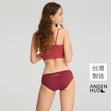 【Anden Hud】華麗年代．花邊低腰三角內褲(殷紅-刺繡好運) 純棉台灣製