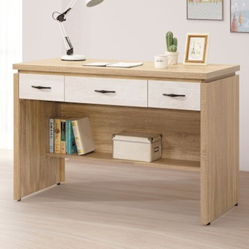 文創集 美尼利雙色4尺三抽書桌-120x58x81cm免組