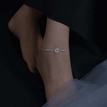 S925純銀腳鏈女夏2021年新款銅錢不掉色冷淡風小眾古法網紅足鏈