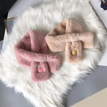 毛毛圍巾女冬刺繡裝飾優雅狐貍毛仿兔毛護勁圍脖保暖獺兔毛脖套1入