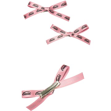 韓國 emis NEW LOGO RIBBON HAIR CLIP 韓國製 緞面蝴蝶結髮夾組 粉紅PINK