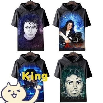 麥可傑克森連帽短袖 T 恤 MichaelJackson 明星周邊 休閒半袖上衣 寬鬆百搭 男女穿搭 偶像印花潮流日常