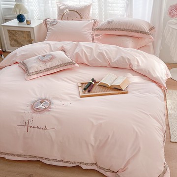 公主風純棉水洗棉床上四件套全棉網紅ins粉色床單三件套仙氣被套4
