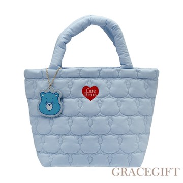 【Grace Gift】Care Bears-晚安小熊吊牌衍縫空氣托特包 M 淺藍