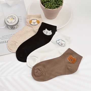 韓國襪毛絨動物小頭短襪-多色任選