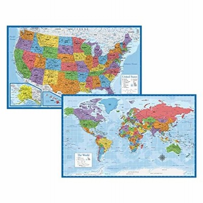 ラミネートされた世界地図と米国地図ポスターセット 18インチ X 29インチ 世界とアメリカ合衆国のウォールチャート地図 アメリ 通販 Lineポイント最大get Lineショッピング