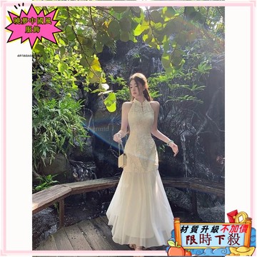 ✨桃園出貨 新中式國風【流僊裙】氣質提花高級感旗袍女春掛脖連衣裙兩件套 QH9Y