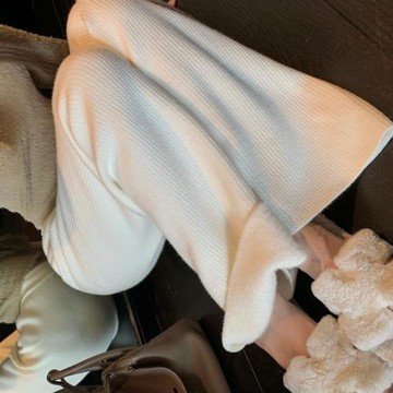 廣州十三行爆款撿漏~垂墜顯腿長 加絨保暖針織休閑闊腿長褲子女冬