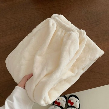 台灣出貨 秋冬褲子女 長褲女 新款睡衣女秋冬法蘭絨睡褲珊瑚絨加絨加厚卡通甜美長褲外穿保暖褲