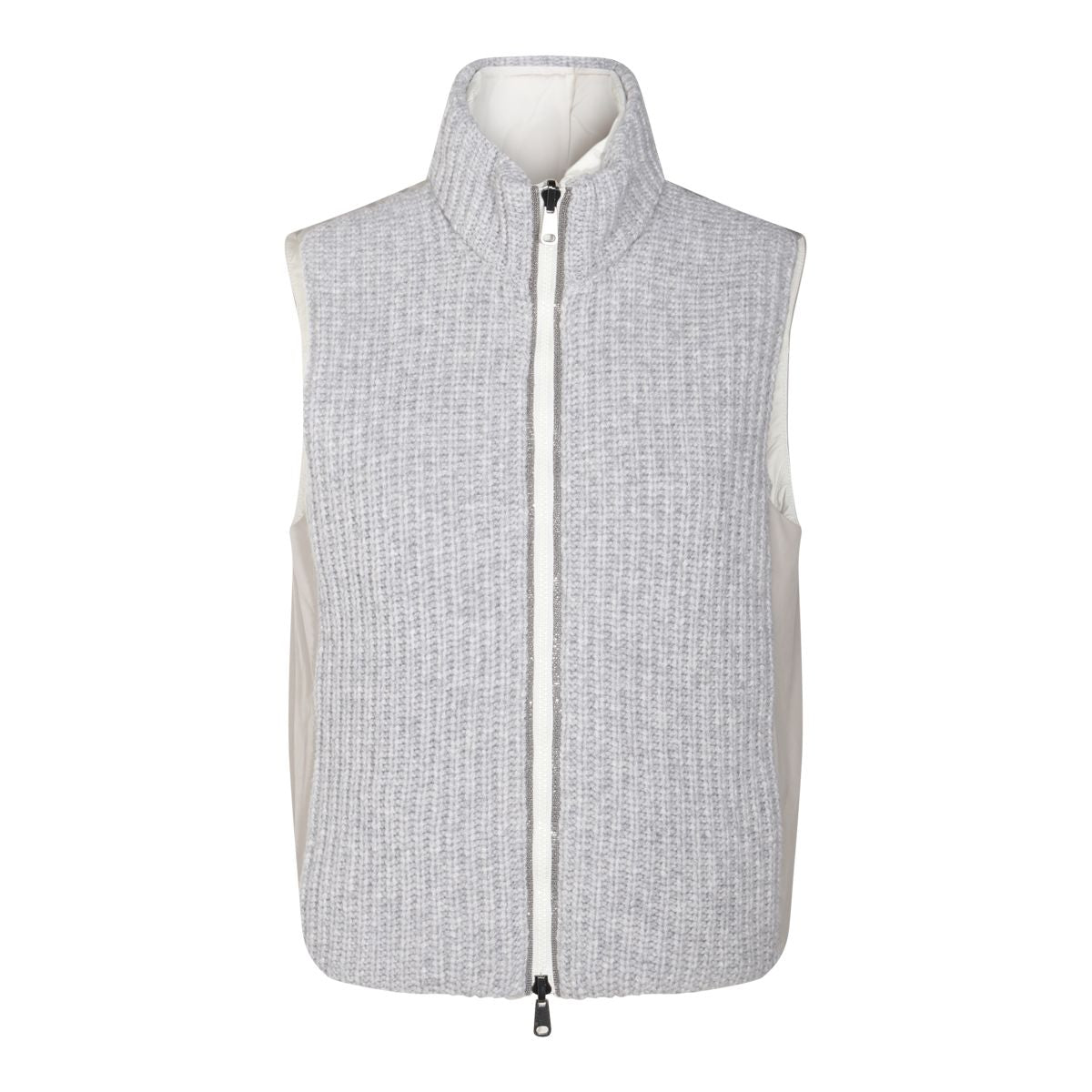 Grey Reversible Vest With Padded Shoulders In Cashmere Woman