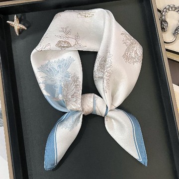 🔥2件9折🍊臺北出貨🍊可開發票新款素雅藍色牡丹花真絲圍巾女春夏薄款小方巾100%桑蠶絲綁包髮飾