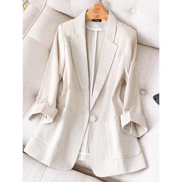 杏色小西裝外套女夏季薄款2025新款七分袖休閑小個子修身西服上衣