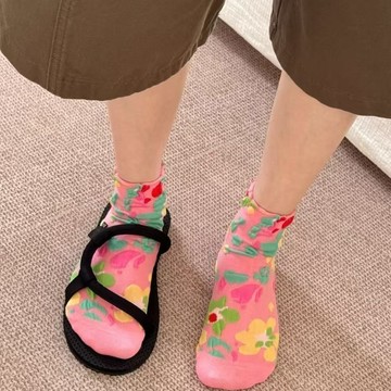 襪子 ins潮 網紅款 短襪 秋季 粉綠 復古 浮雕 花朵 低幫 短筒 少女 植物 花卉 多巴胺 潮款 時尚 短筒襪