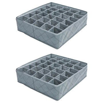 葉子小舖 竹炭纖維內衣小物收納盒 30格  2個  灰色  34 x 32 x 10 cm