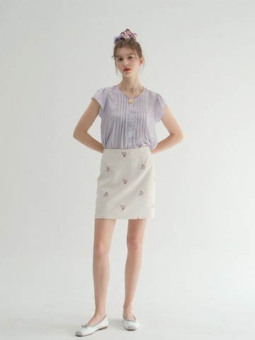 MintCheese 法式紫色系小碎花 满幅刺绣俏皮百搭短裙