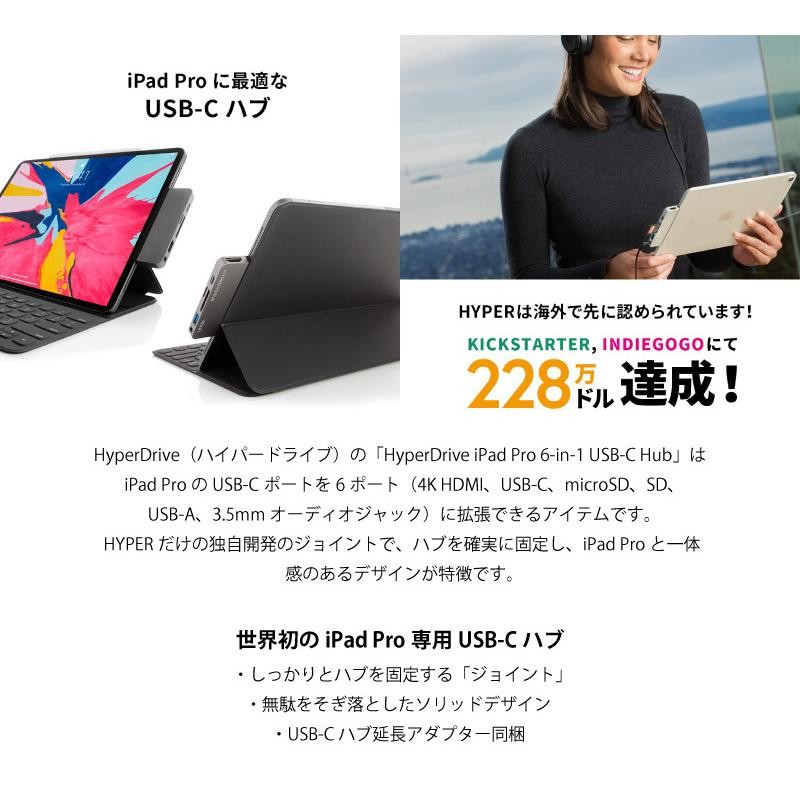 HYPER HyperDrive IPad Pro 6-in-1 USB-C Hub PD対応 HDMI SD Micro SD