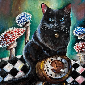 黑貓原畫,神秘貓畫,貓肖像,貓掛