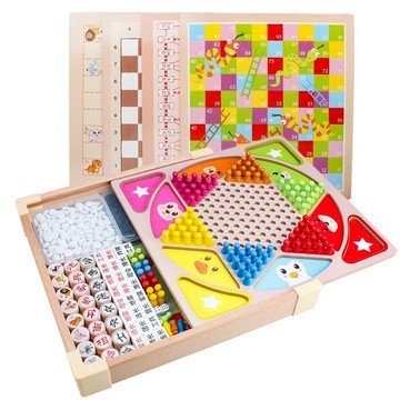 多功能遊戲棋盤 五子棋兒童黑白棋子飛行棋學生棋類游戲玩具多功能棋木棋盤【MJ10194】