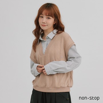 non-stop 假兩件麻花背心配色襯衫-2色