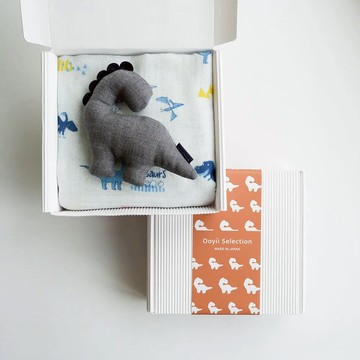 日本kontex 二層紗恐龍萬用包巾＋安撫玩偶禮盒