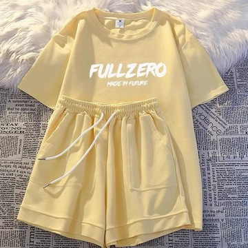 免運 休閒短袖短褲套裝女 寬鬆顯瘦顯白 兩件套 舒適運動跑步服外穿潮 運動套裝 速乾排汗套裝
