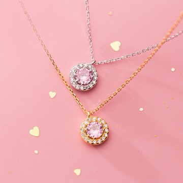 Sweet Air  通體純銀 S925純銀 夢幻滿鑽圓形純銀項鍊 Y2368 閃耀璀璨 水鑽純銀頸鏈